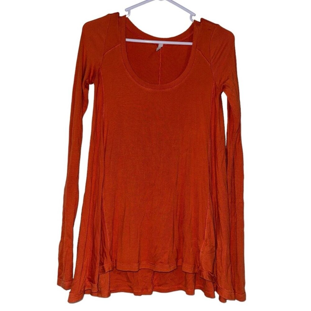 Free People Flowy January Top Long Sleeve Jersey Sz XS Orange Copper Draped